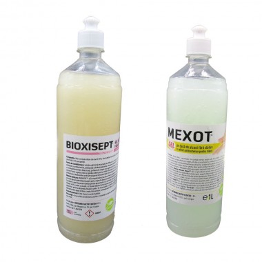 Pachet cu 2 geluri dezinfectante, pentru dezinfectie maini, Bioxisept si Mexot, 1l